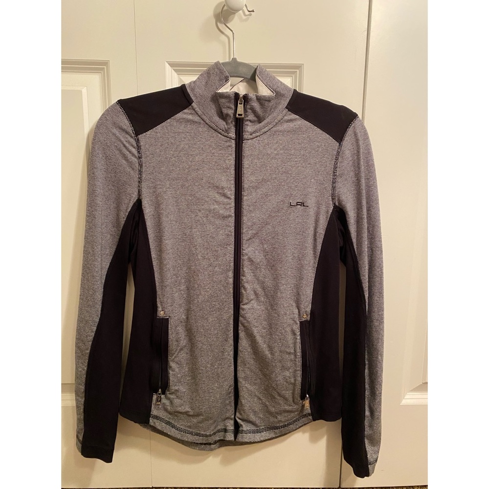 Black and white striped Ralph Lauren zip up